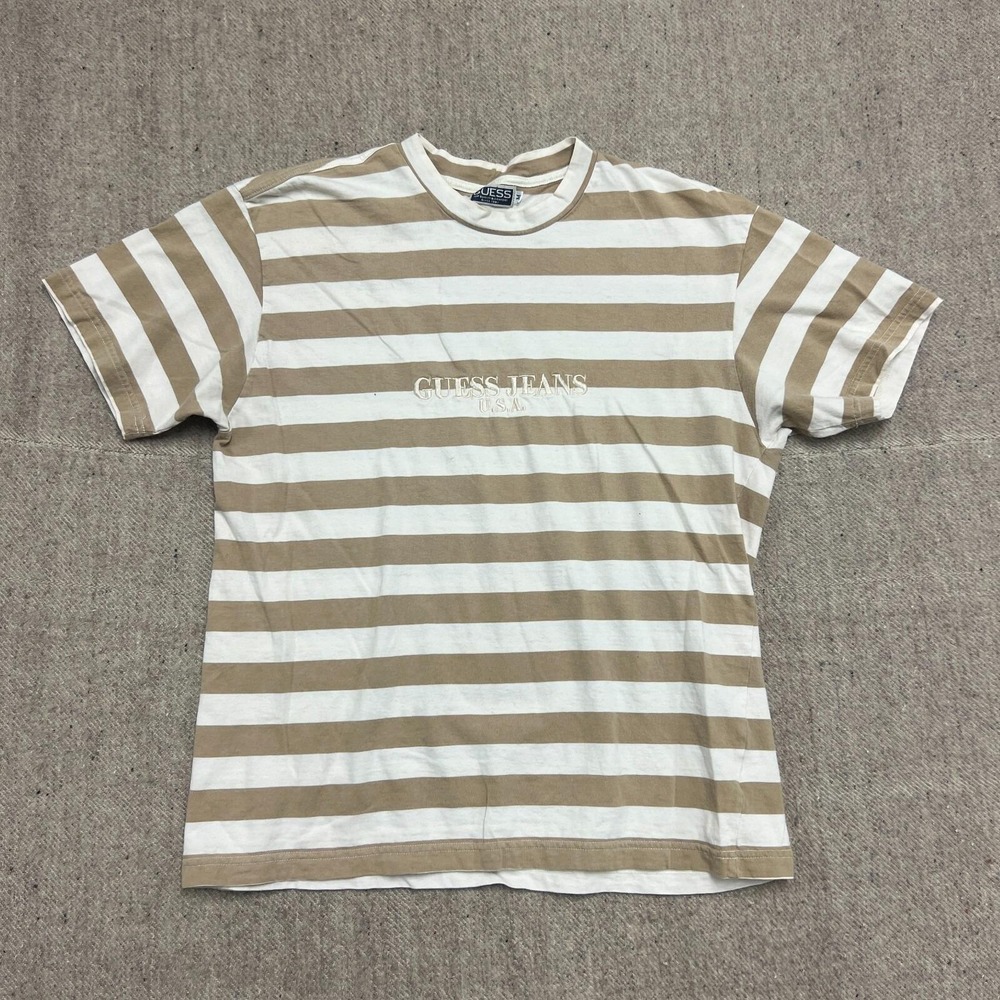 Vintage Guess Striped Shirt‎ Mens Medium Brown 1990s USA